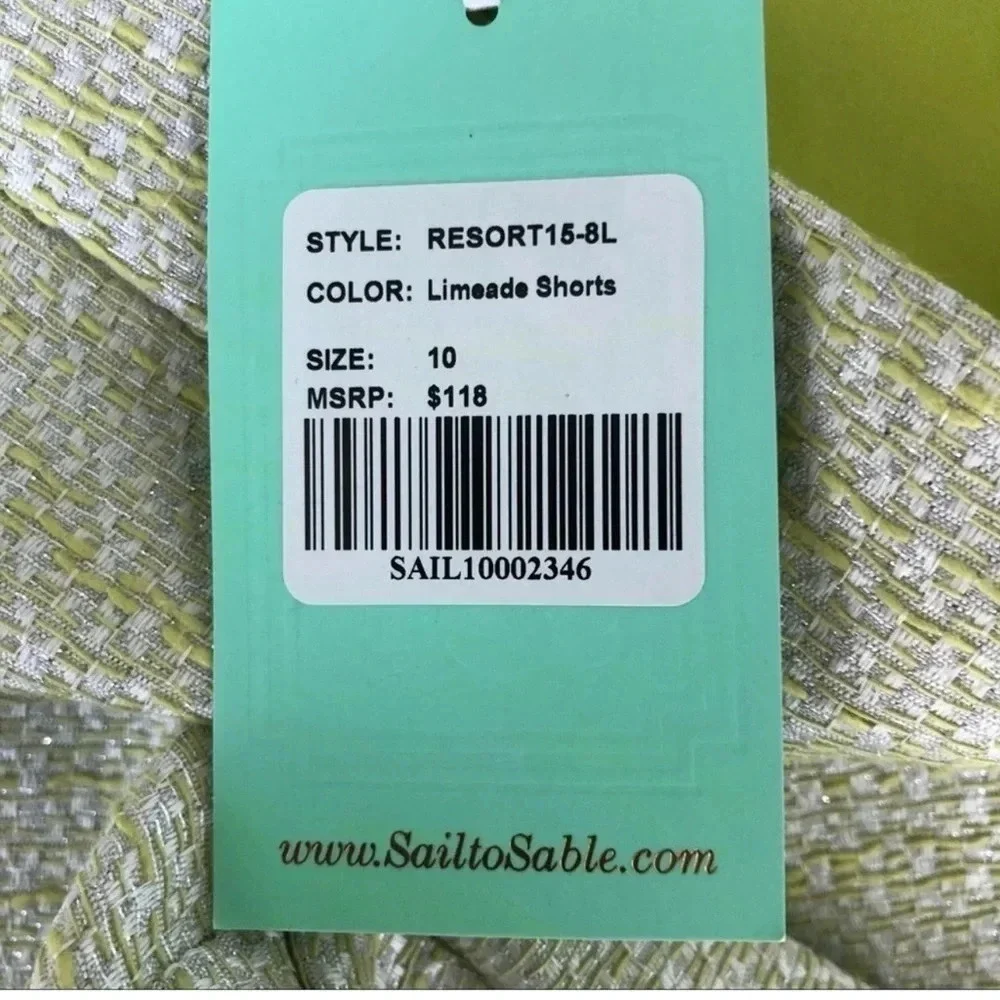 NWT Sail to Sable Limeade Tweed Shorts Resort15-8L metallic pinstripe piping - Picture 6 of 11